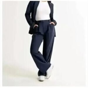 ABERCROMBIE & FITCH Sloane Tailored Wide Leg Pant Navy Blue Sz 32/14 L {L32}